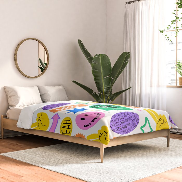 Retro funny sticker label cartoon pattern Comforter Gallery Image 2