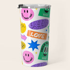 Retro funny sticker label cartoon pattern Travel Mug Gallery Image 3