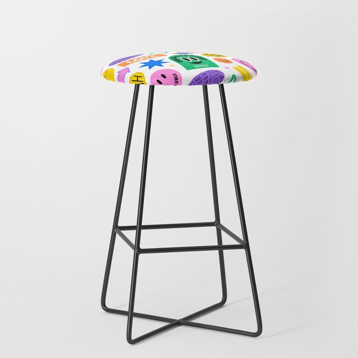 Retro funny sticker label cartoon pattern Stool Gallery Image 1
