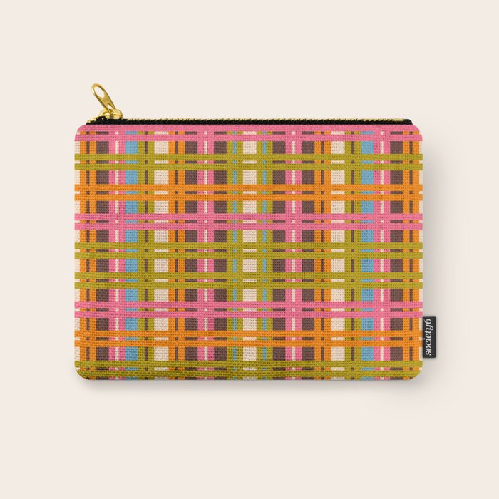 Eclectic Colorful Woven Stripes Retro Contemporary Pattern in Brown Lime Pink Orange Blue Carry All Pouch Gallery Image 1