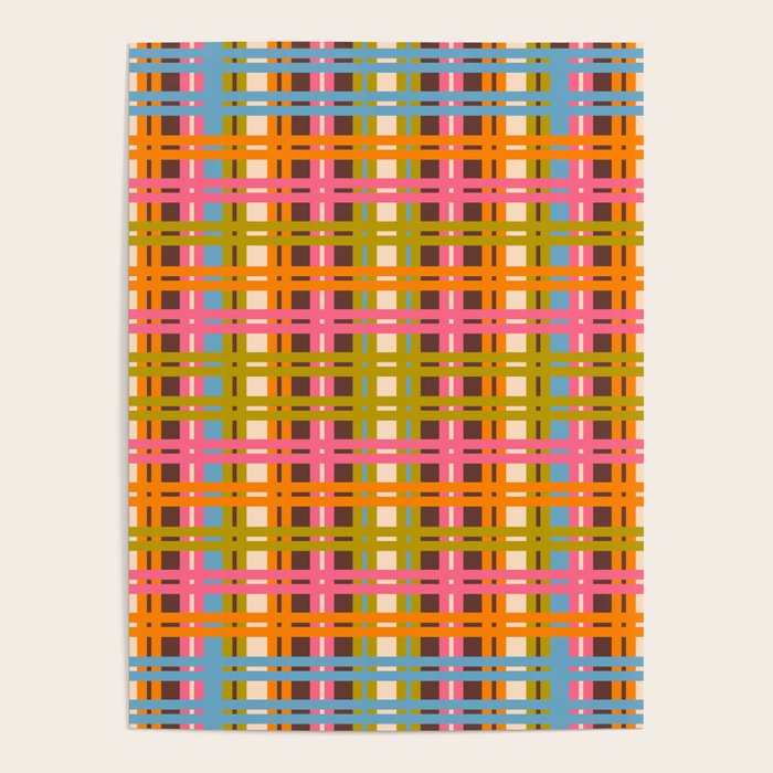 Eclectic Colorful Woven Stripes Retro Contemporary Pattern in Brown Lime Pink Orange Blue Poster Gallery Image 1