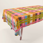 Eclectic Colorful Woven Stripes Retro Contemporary Pattern in Brown Lime Pink Orange Blue Tablecloth Gallery Image 1