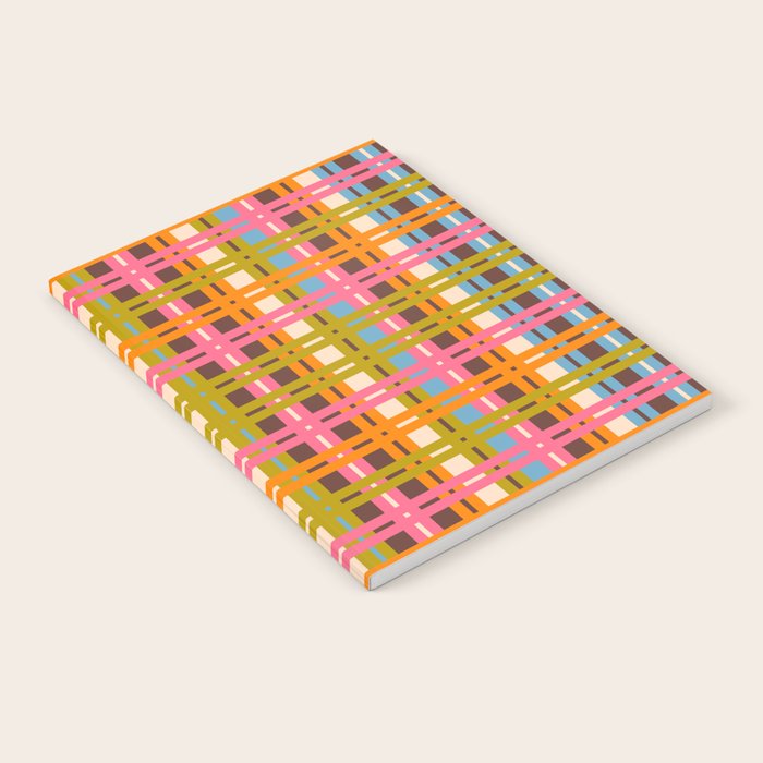 Eclectic Colorful Woven Stripes Retro Contemporary Pattern in Brown Lime Pink Orange Blue Notebook Gallery Image 1