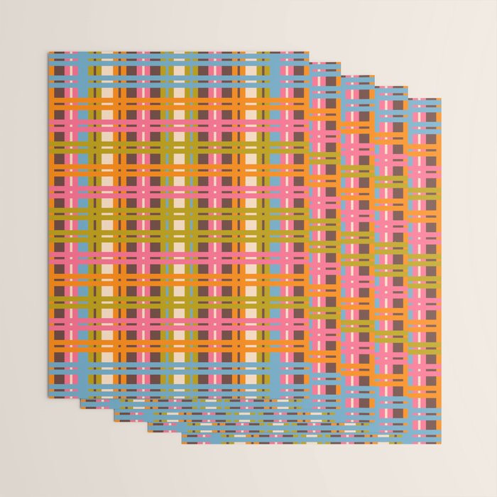Eclectic Colorful Woven Stripes Retro Contemporary Pattern in Brown Lime Pink Orange Blue Wrapping Paper Gallery Image 3