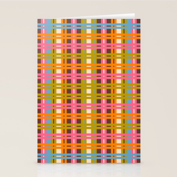 Eclectic Colorful Woven Stripes Retro Contemporary Pattern in Brown Lime Pink Orange Blue Stationery Card Gallery Image 2