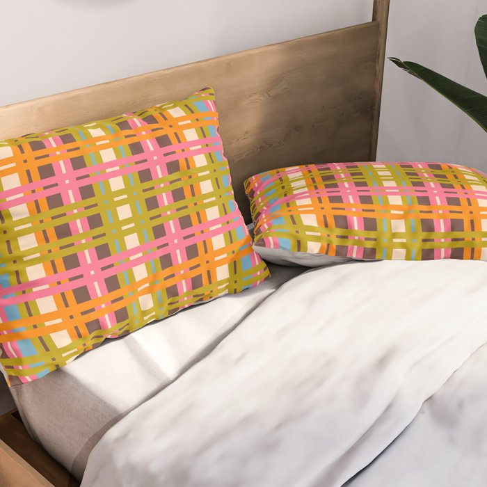 Eclectic Colorful Woven Stripes Retro Contemporary Pattern in Brown Lime Pink Orange Blue Pillow Sham Gallery Image 2