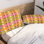 Eclectic Colorful Woven Stripes Retro Contemporary Pattern in Brown Lime Pink Orange Blue Pillow Sham Gallery Image 2