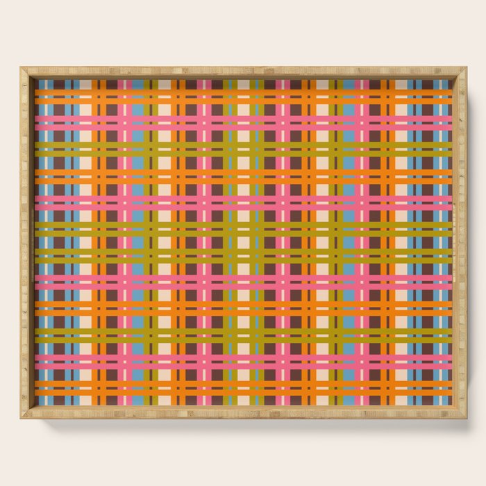 Eclectic Colorful Woven Stripes Retro Contemporary Pattern in Brown Lime Pink Orange Blue Serving Tray Gallery Image 1