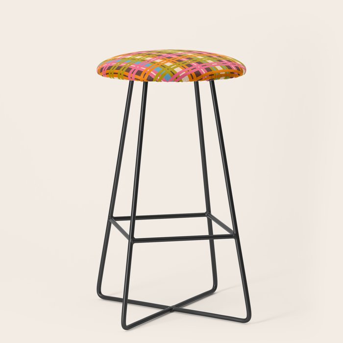 Eclectic Colorful Woven Stripes Retro Contemporary Pattern in Brown Lime Pink Orange Blue Stool Gallery Image 1
