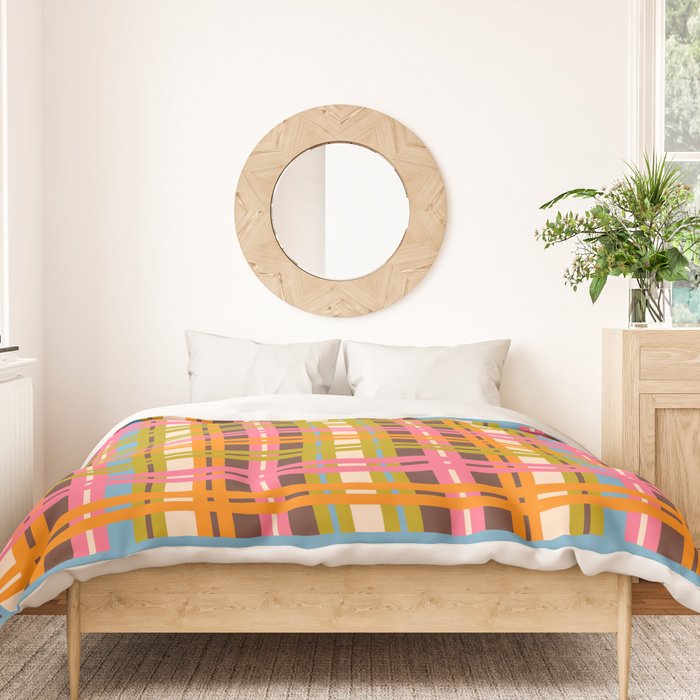 Eclectic Colorful Woven Stripes Retro Contemporary Pattern in Brown Lime Pink Orange Blue Duvet Cover Gallery Image 3