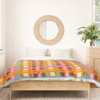 Eclectic Colorful Woven Stripes Retro Contemporary Pattern in Brown Lime Pink Orange Blue Duvet Cover Gallery Image 3