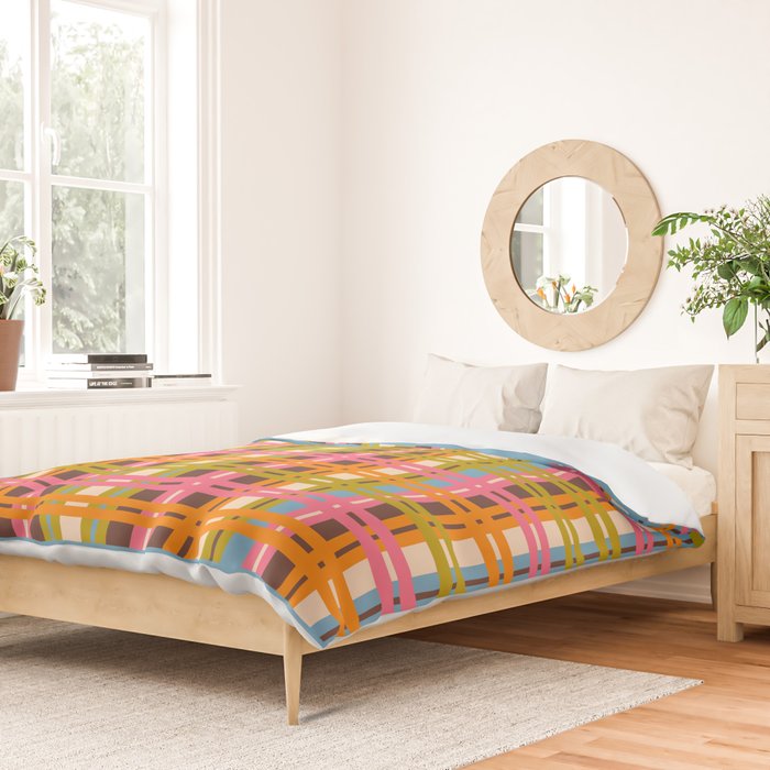 Eclectic Colorful Woven Stripes Retro Contemporary Pattern in Brown Lime Pink Orange Blue Duvet Cover Gallery Image 2