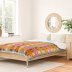 Eclectic Colorful Woven Stripes Retro Contemporary Pattern in Brown Lime Pink Orange Blue Duvet Cover Gallery Image 2