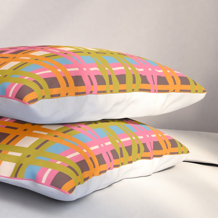 Eclectic Colorful Woven Stripes Retro Contemporary Pattern in Brown Lime Pink Orange Blue Pillow Sham Gallery Image 3