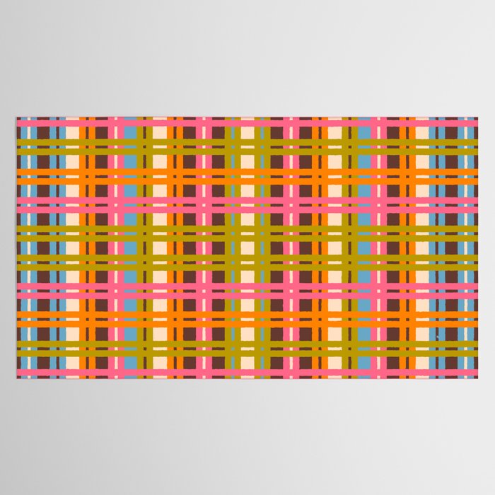 Eclectic Colorful Woven Stripes Retro Contemporary Pattern in Brown Lime Pink Orange Blue Tablecloth Gallery Image 2