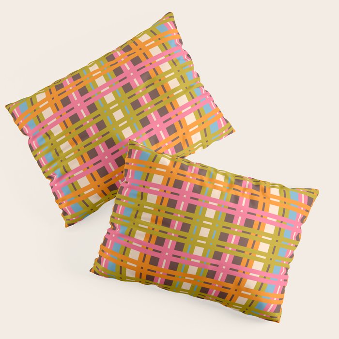 Eclectic Colorful Woven Stripes Retro Contemporary Pattern in Brown Lime Pink Orange Blue Pillow Sham Gallery Image 3