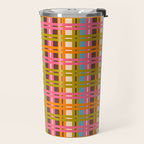Eclectic Colorful Woven Stripes Retro Contemporary Pattern in Brown Lime Pink Orange Blue Travel Mug Gallery Image 2