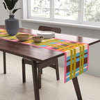 Eclectic Colorful Woven Stripes Retro Contemporary Pattern in Brown Lime Pink Orange Blue Table Runner Gallery Image 2