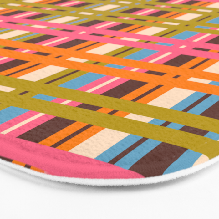 Eclectic Colorful Woven Stripes Retro Contemporary Pattern in Brown Lime Pink Orange Blue Bath Mat Gallery Image 3
