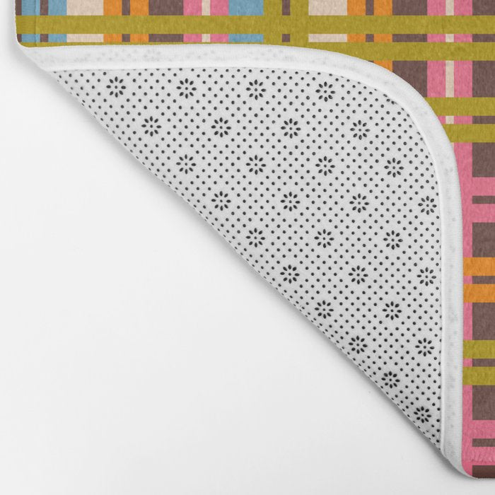 Eclectic Colorful Woven Stripes Retro Contemporary Pattern in Brown Lime Pink Orange Blue Bath Mat Gallery Image 2