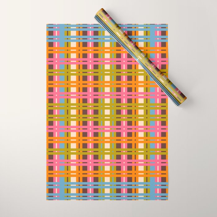 Eclectic Colorful Woven Stripes Retro Contemporary Pattern in Brown Lime Pink Orange Blue Wrapping Paper Gallery Image 1