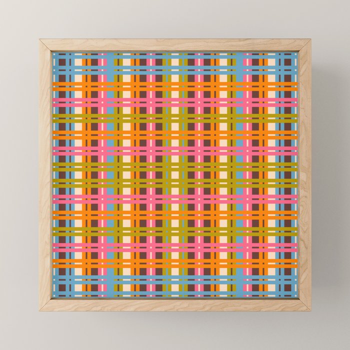 Eclectic Colorful Woven Stripes Retro Contemporary Pattern in Brown Lime Pink Orange Blue Mini Art Print Gallery Image 1