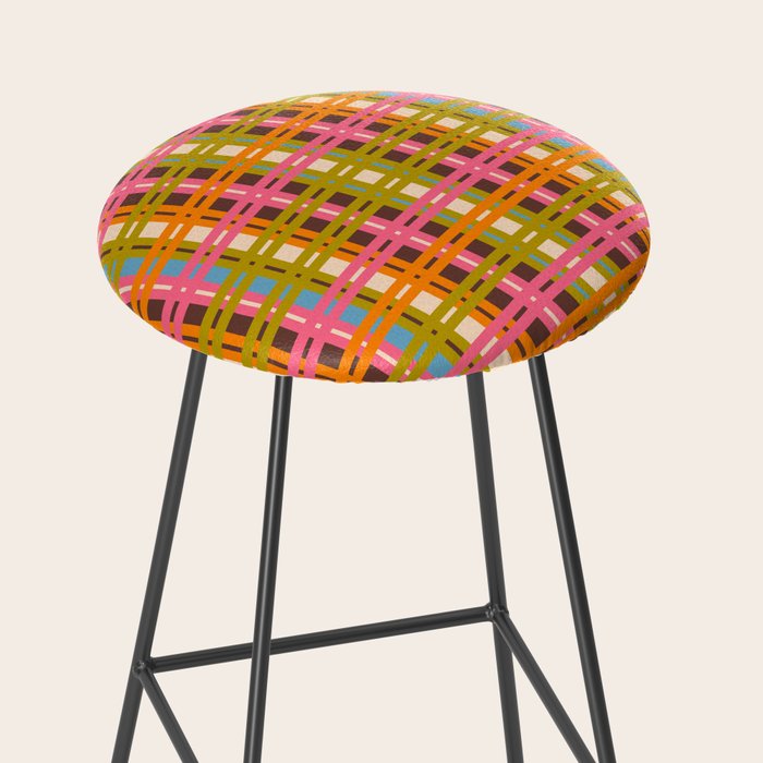 Eclectic Colorful Woven Stripes Retro Contemporary Pattern in Brown Lime Pink Orange Blue Stool Gallery Image 2