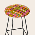 Eclectic Colorful Woven Stripes Retro Contemporary Pattern in Brown Lime Pink Orange Blue Stool Gallery Image 2