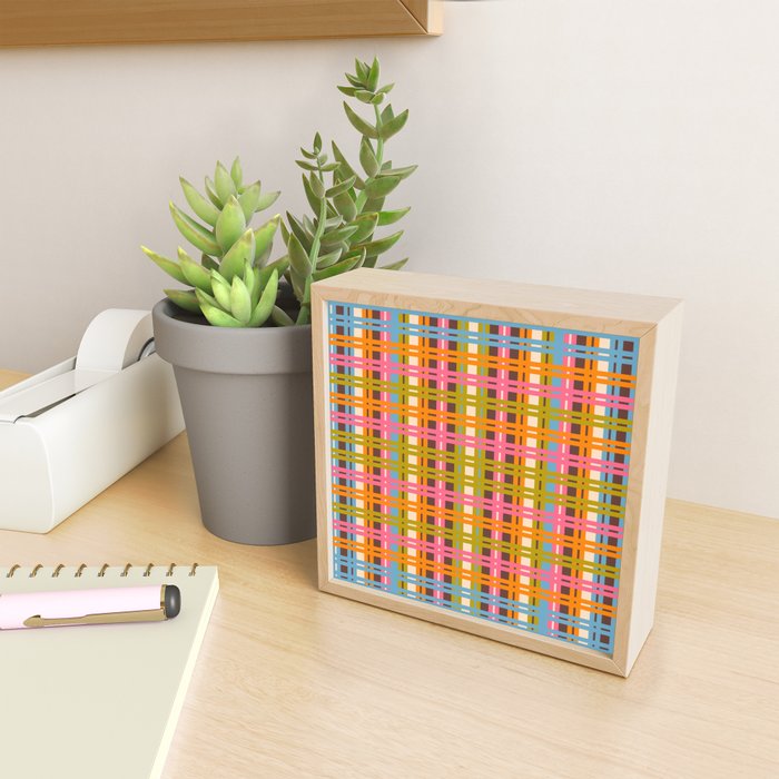 Eclectic Colorful Woven Stripes Retro Contemporary Pattern in Brown Lime Pink Orange Blue Mini Art Print Gallery Image 2