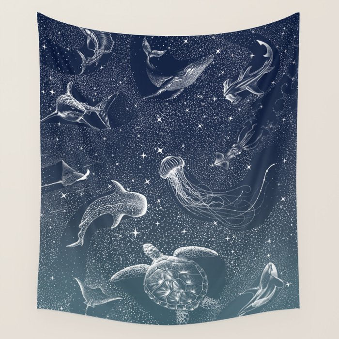 Cosmic Ocean  COLOR GRAD -  turquoise Wall Tapestry Gallery Image 4