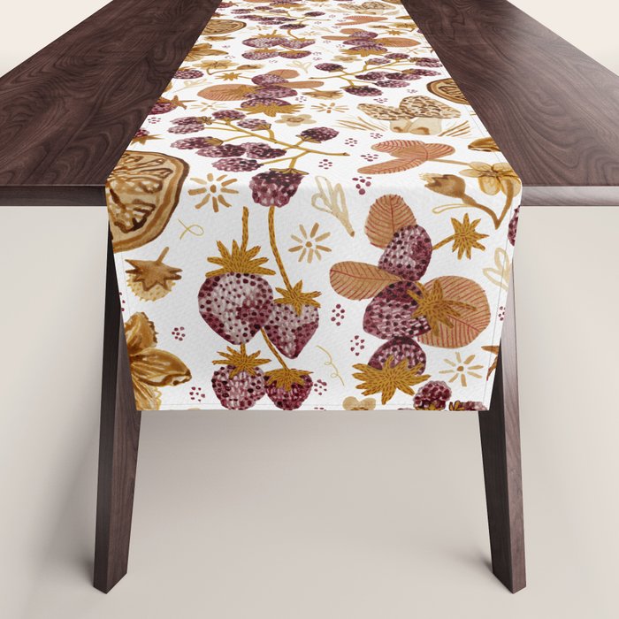 Garden Vegetables & Fresh Fruit in Ochre & Burgundy Table Runner Gallery Image 1