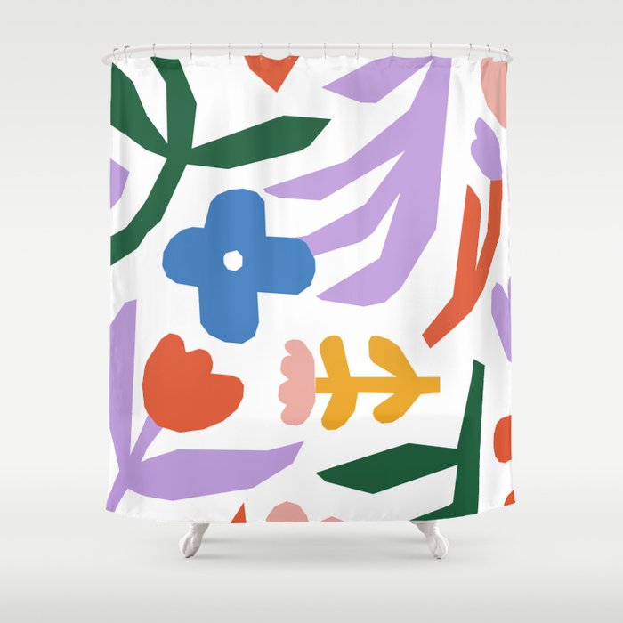 Retro spring flower nature drawing Shower Curtain Gallery Image 1