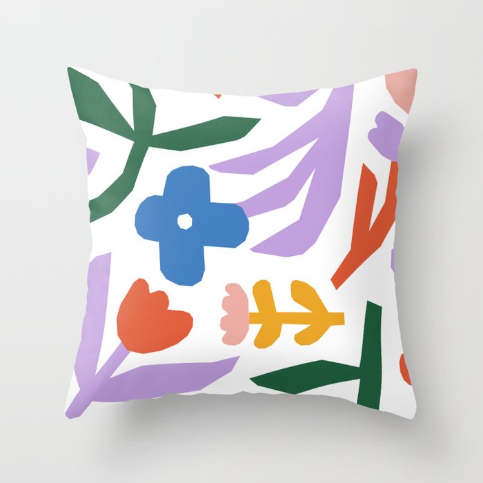 Retro spring flower nature drawing Throw Pillow Gallery Image 1