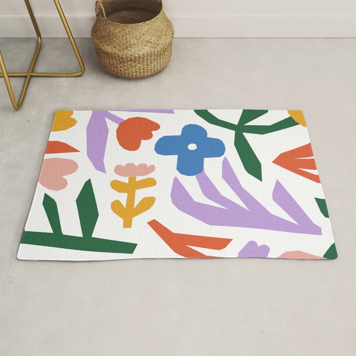 Retro spring flower nature drawing Rug Gallery Image 1