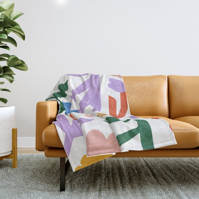 Retro spring flower nature drawing Throw Blanket Gallery Image 1