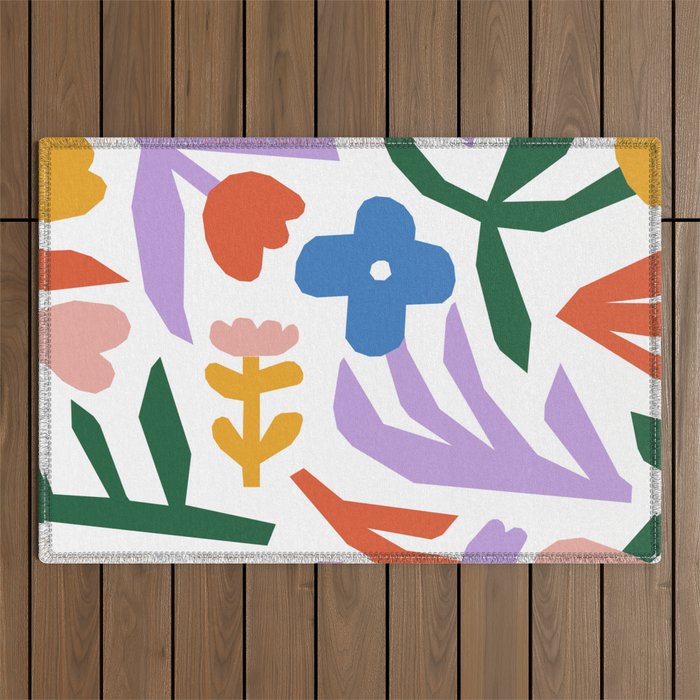 Retro spring flower nature drawing Outdoor Rug Gallery Image 1