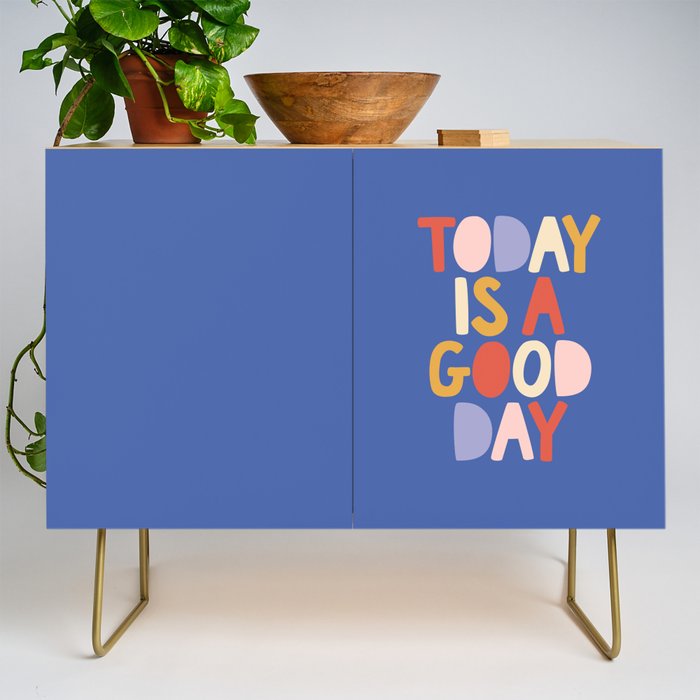 Today is a Good Day in blue red peach pink and mustard yellow Credenza Gallery Image 1