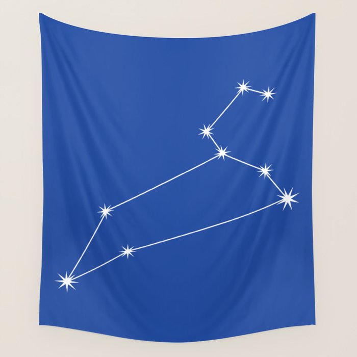 Leo Zodiac Star Constellation Line Art Vibrant Blue Wall Tapestry Gallery Image 4