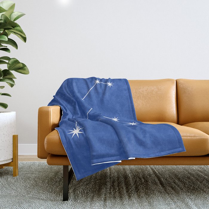 Leo Zodiac Star Constellation Line Art Vibrant Blue Throw Blanket Gallery Image 1