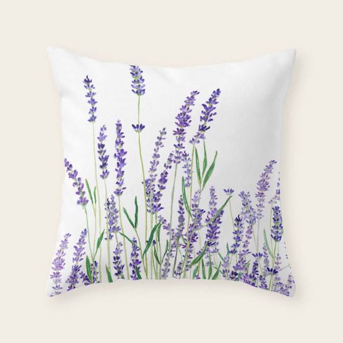 lavender watercolor horizontal Throw Pillow Gallery Image 1