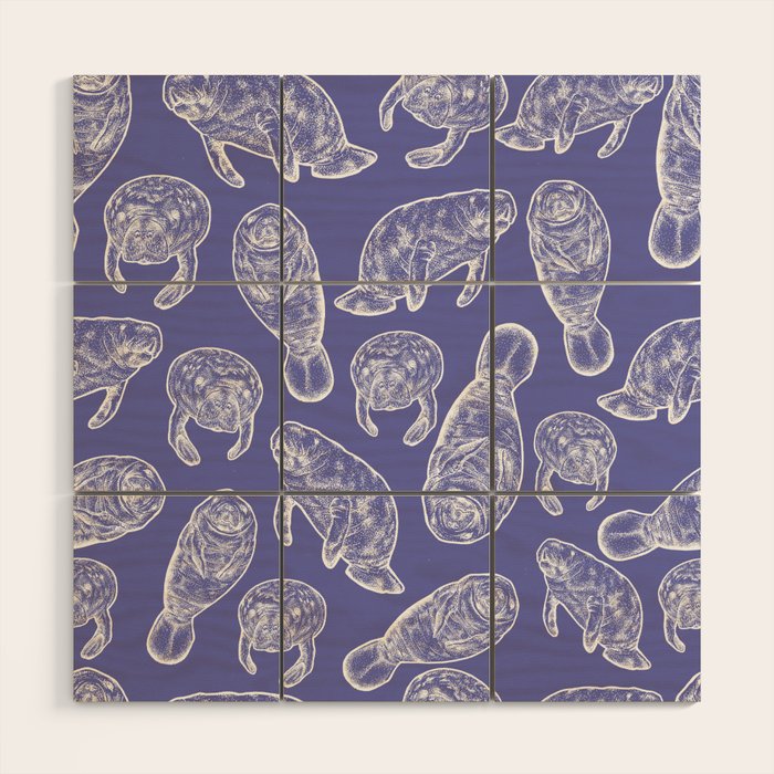 Veri Peri Periwinkle Manatees Wood Wall Art Gallery Image 1