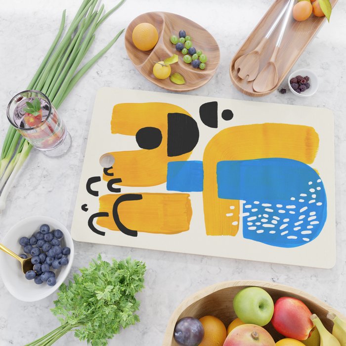 Mid Century Modern abstract Minimalist Fun Colorful Shapes Patterns Ikea Yellow & Blue Cutting Board Gallery Image 2