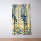 Modern, Abstract, Flower Garden, Blue, Yellow, Gray Window Curtain Gallery Image 3