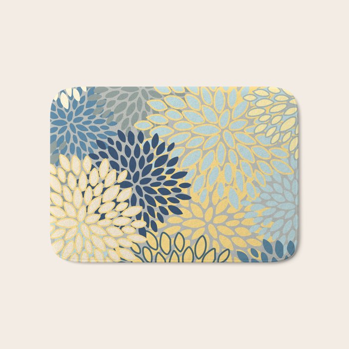 Modern, Abstract, Flower Garden, Blue, Yellow, Gray Bath Mat Gallery Image 1