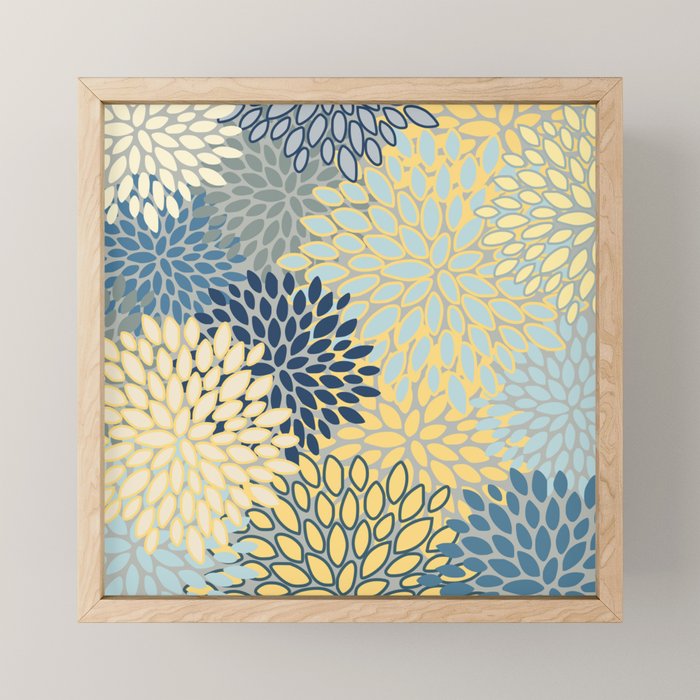 Modern, Abstract, Flower Garden, Blue, Yellow, Gray Mini Art Print Gallery Image 1
