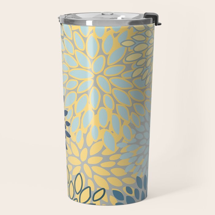 Modern, Abstract, Flower Garden, Blue, Yellow, Gray Travel Mug Gallery Image 2