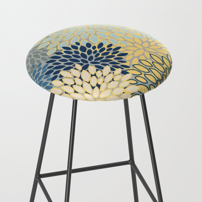 Modern, Abstract, Flower Garden, Blue, Yellow, Gray Stool Gallery Image 2