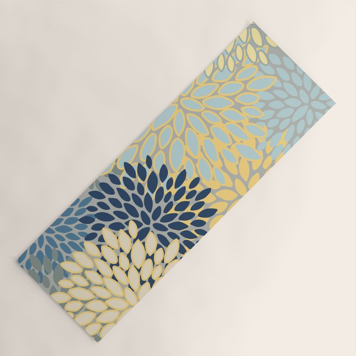 Modern, Abstract, Flower Garden, Blue, Yellow, Gray Yoga Mat Gallery Image 1