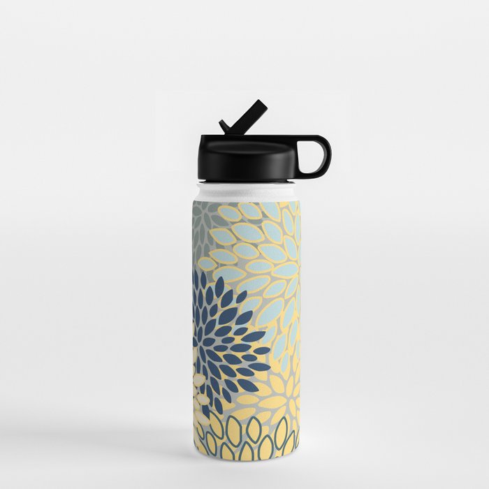 Modern, Abstract, Flower Garden, Blue, Yellow, Gray Water Bottle Gallery Image 1