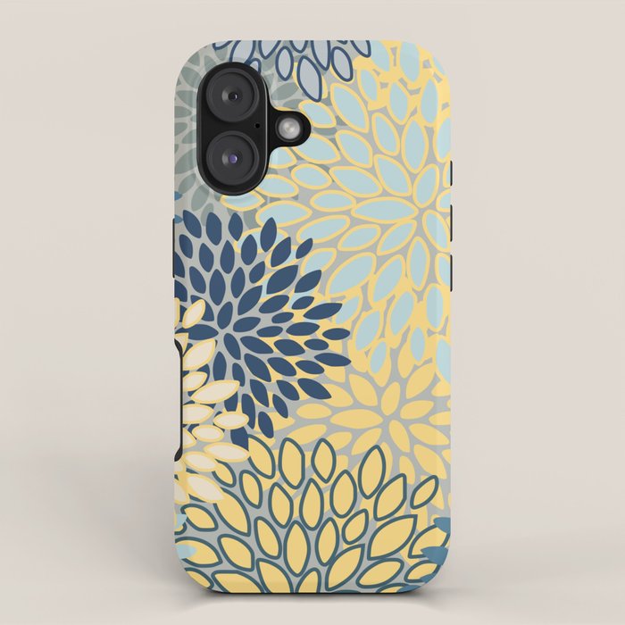 Modern, Abstract, Flower Garden, Blue, Yellow, Gray iPhone Case Gallery Image 1